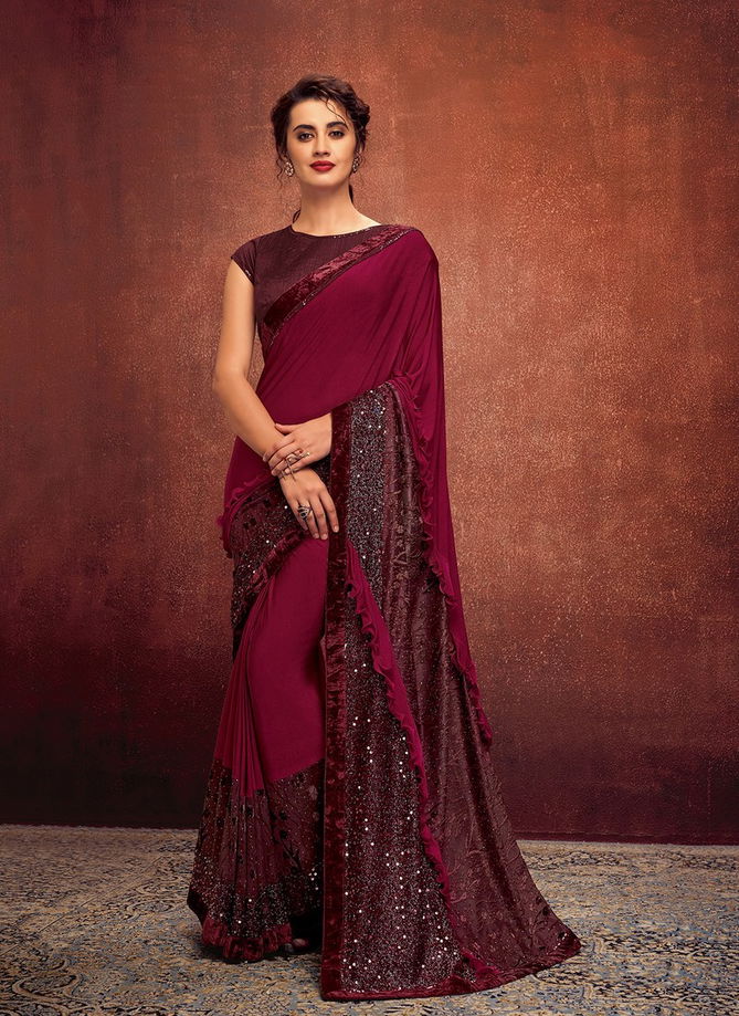 MAHOTSAV ESTELLA Latest Designer Fancy Praty Wear Self Striped Fabric Sequins And Thread Embroidery Lycra Heavy Saree Collection